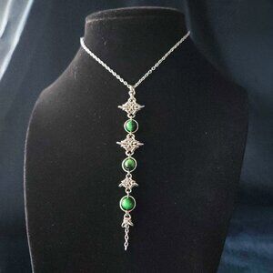 Gothic green and silver rosary necklace with a small silver chain